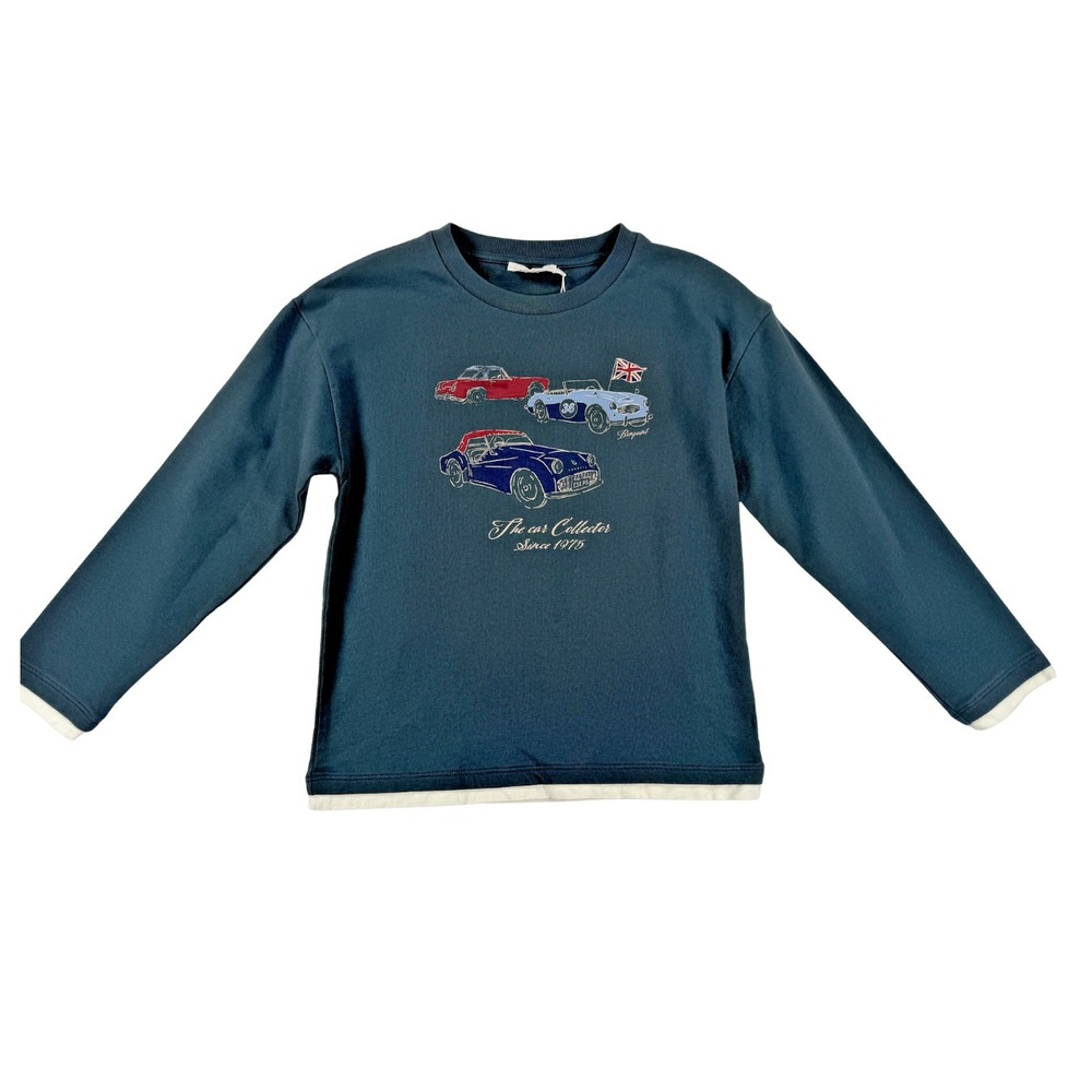 NWT Bonpoint Boys 10A Bartholome Long Sleeve Car Print T-Shirt Blue Cotton